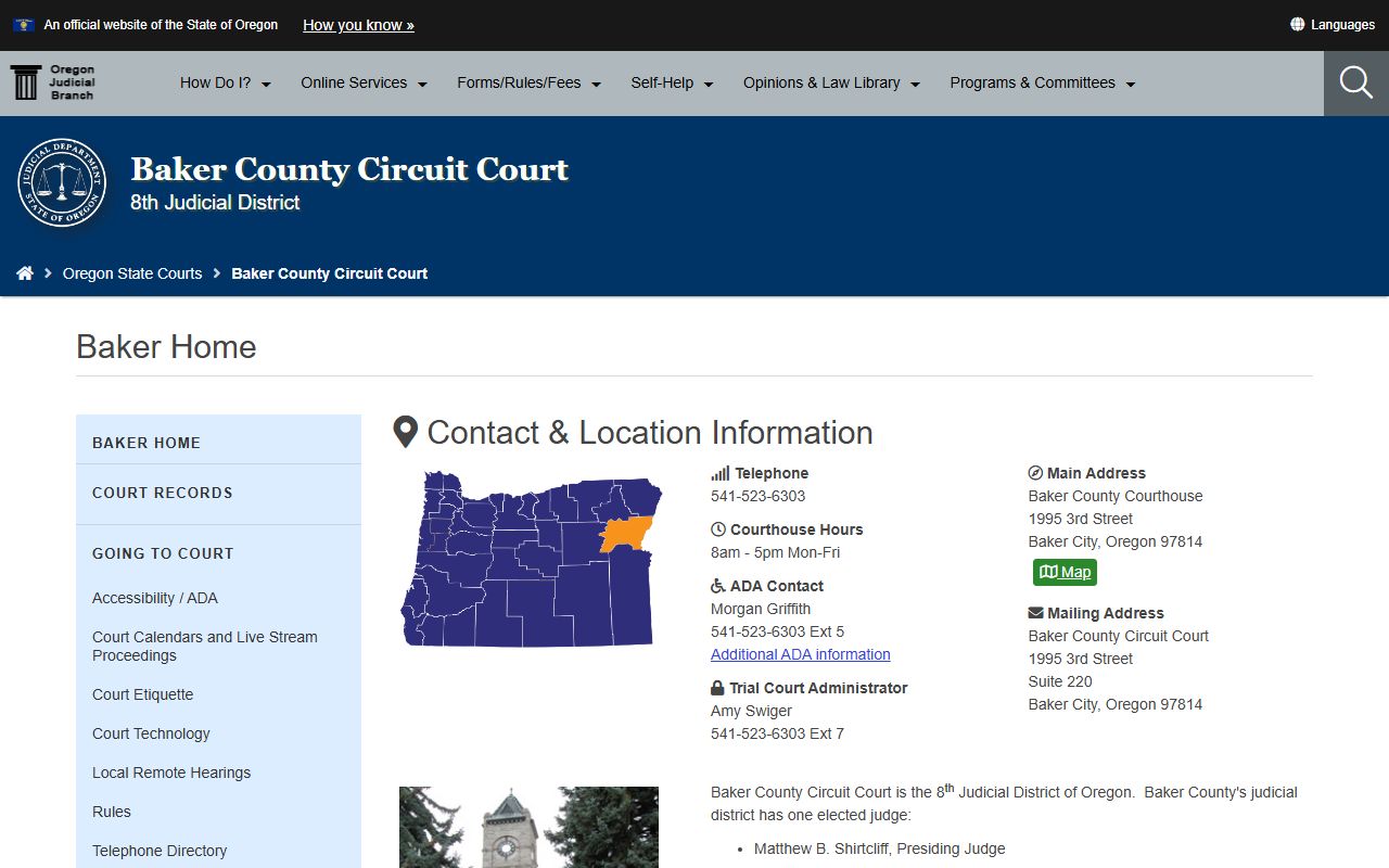 Baker County Circuit Court for traffic court records in Baker City Oregon
