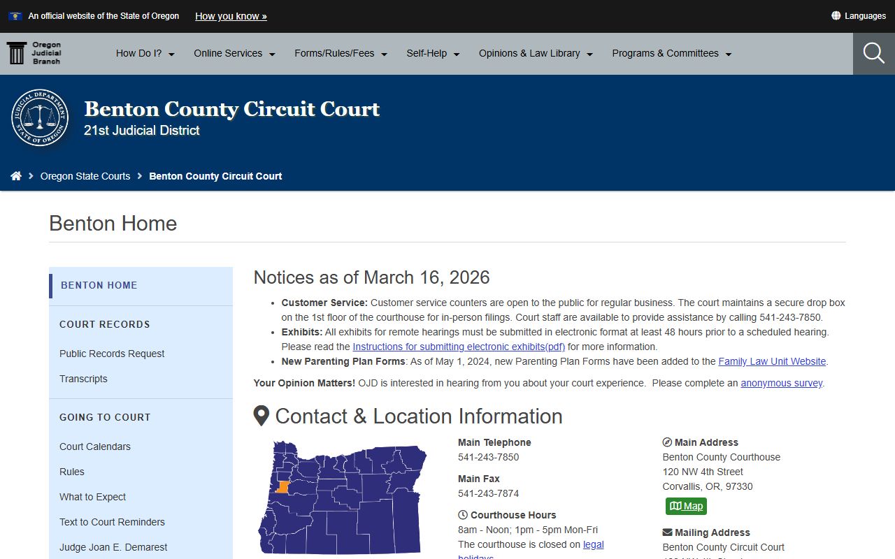 Benton County Circuit Court for traffic court records in Corvallis Oregon
