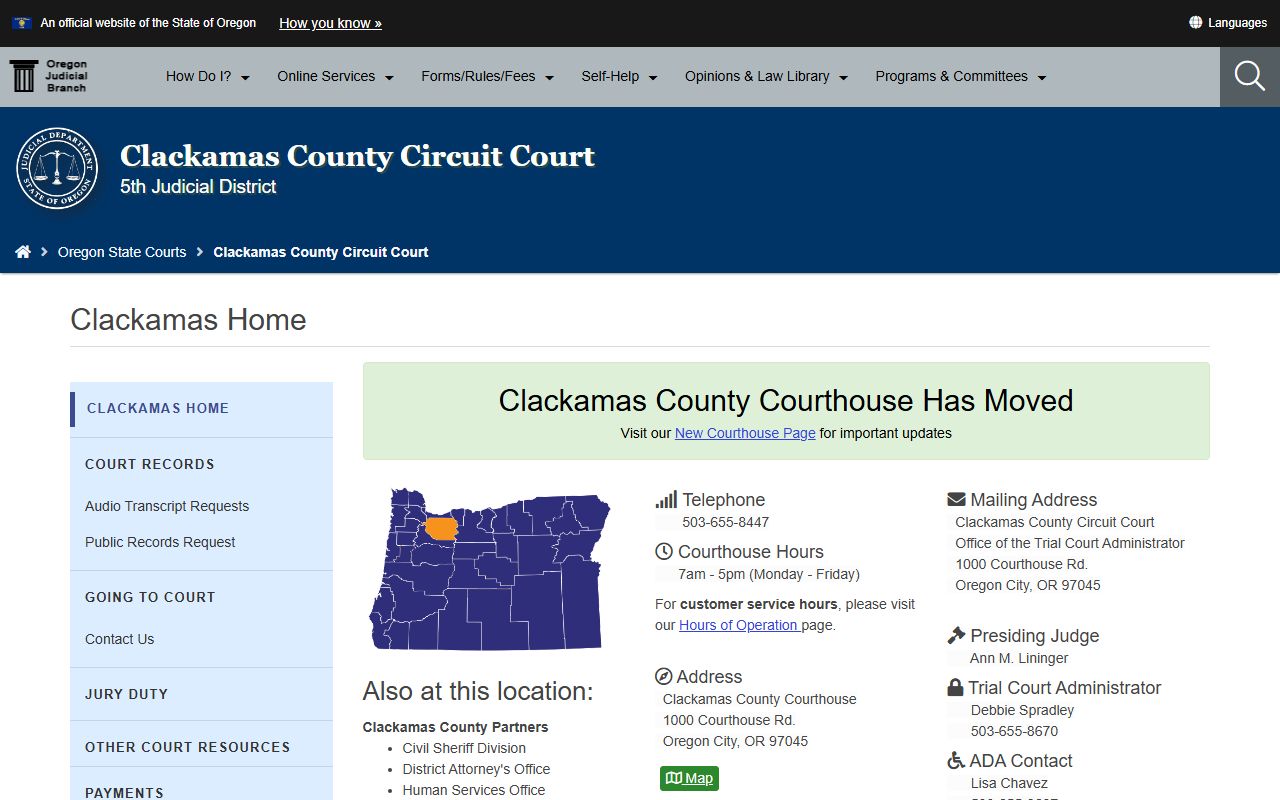 Clackamas County Circuit Court website for traffic court records