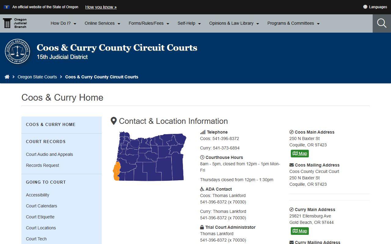 Coos County Circuit Court website for traffic court records