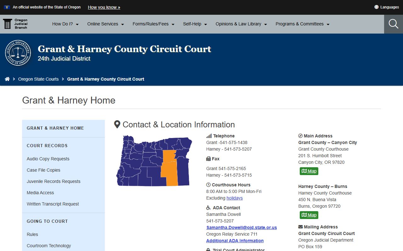 Grant County Circuit Court website for traffic court records in Canyon City Oregon