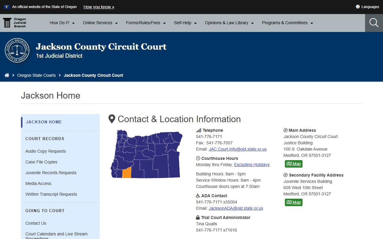 Jackson County Circuit Court website for traffic court records