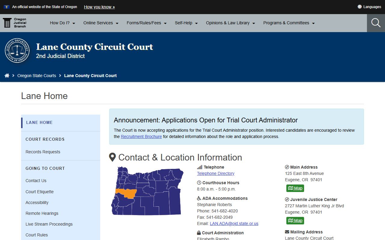 Lane County Circuit Court website for traffic court records