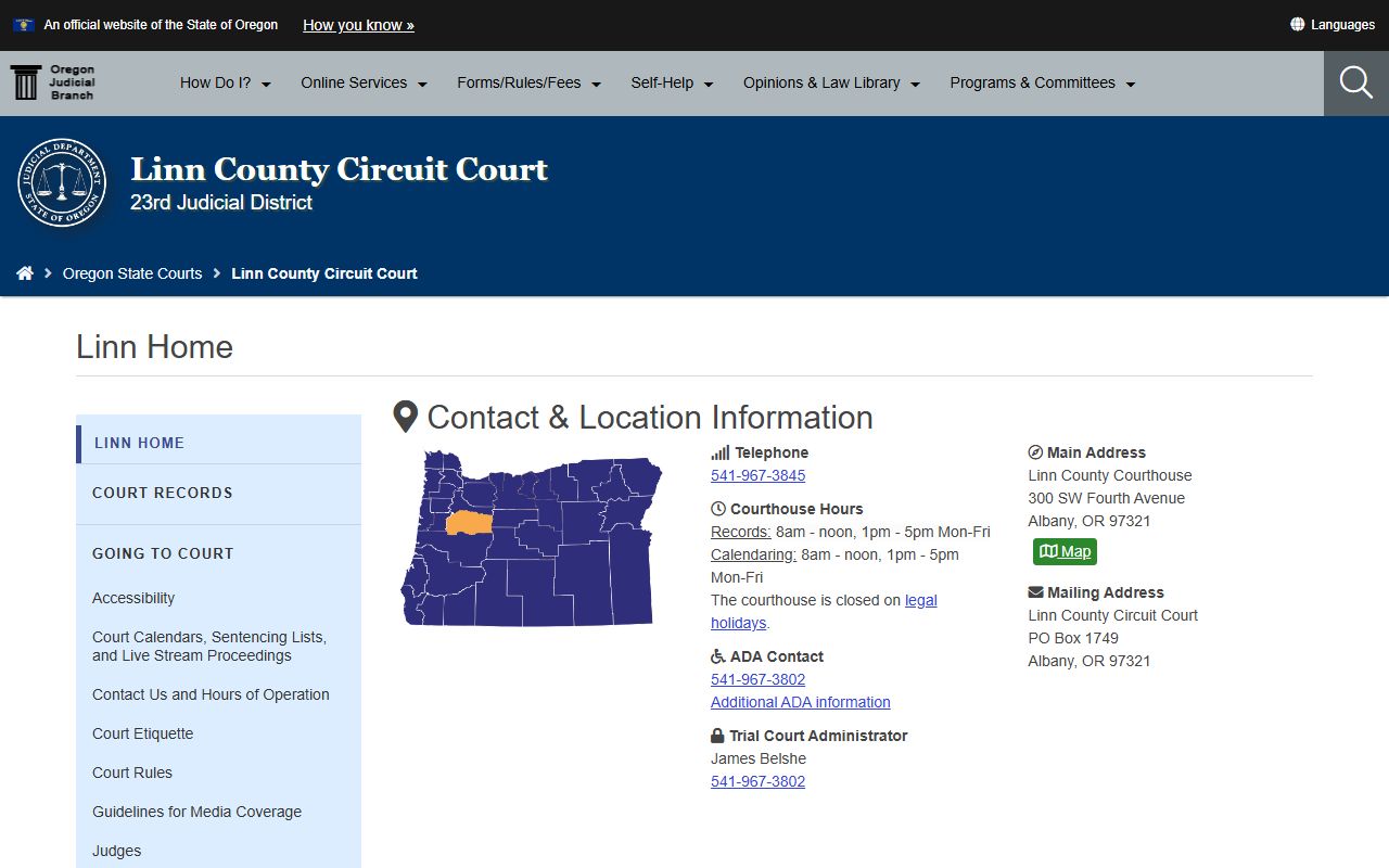 Linn County Circuit Court website for traffic court records