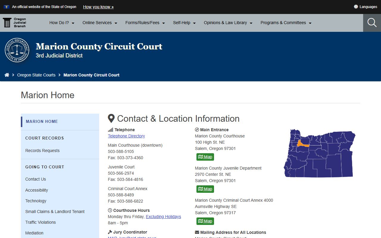 Marion County Circuit Court website for traffic court records