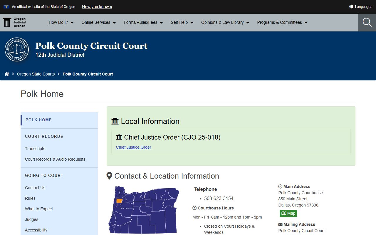Polk County Circuit Court website for traffic court records