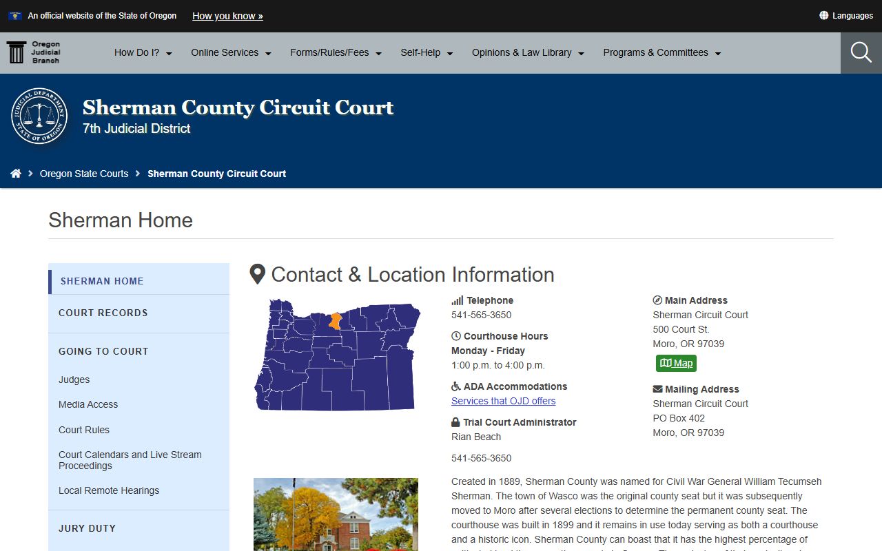 Sherman County Circuit Court website for traffic court records