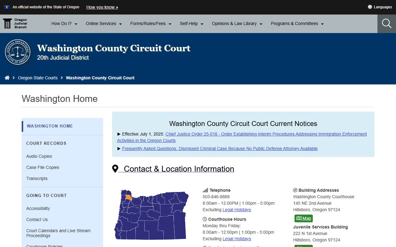 Washington County Circuit Court website for traffic court records