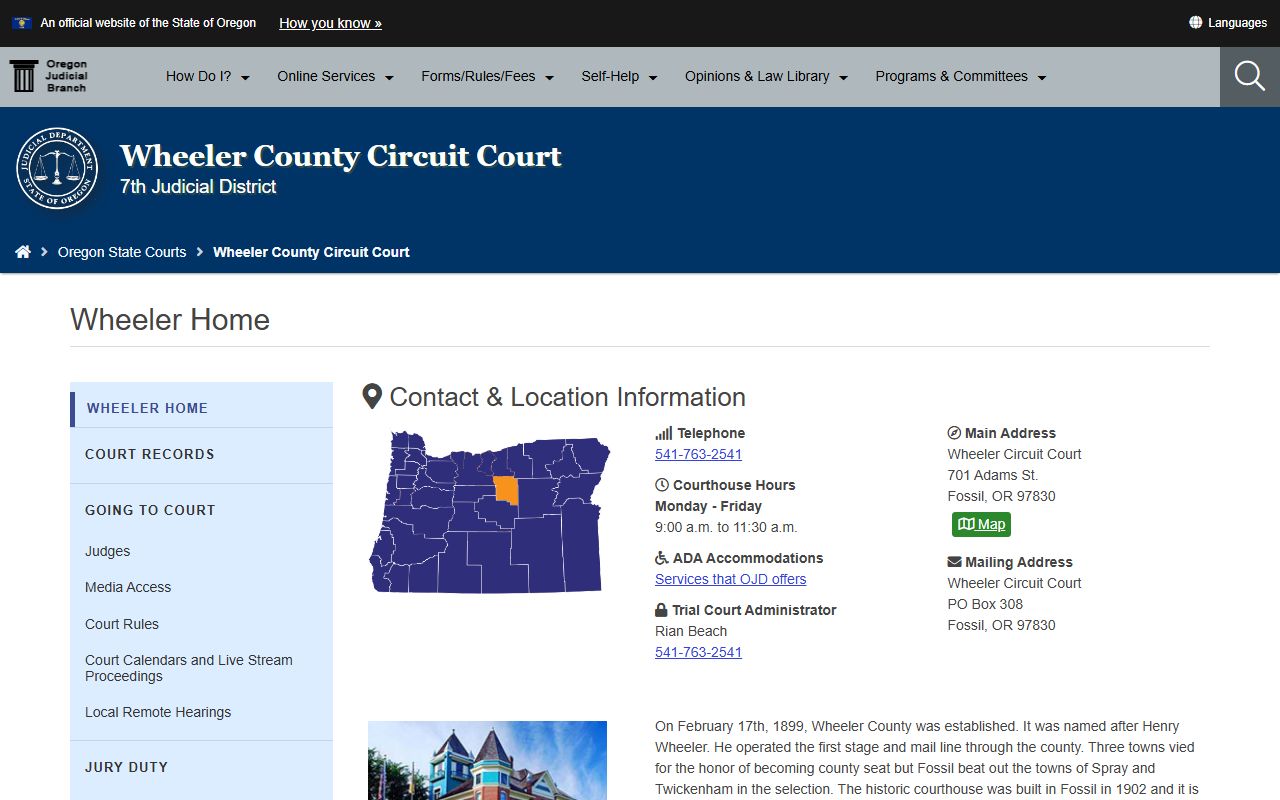 Wheeler County Circuit Court website for traffic court records