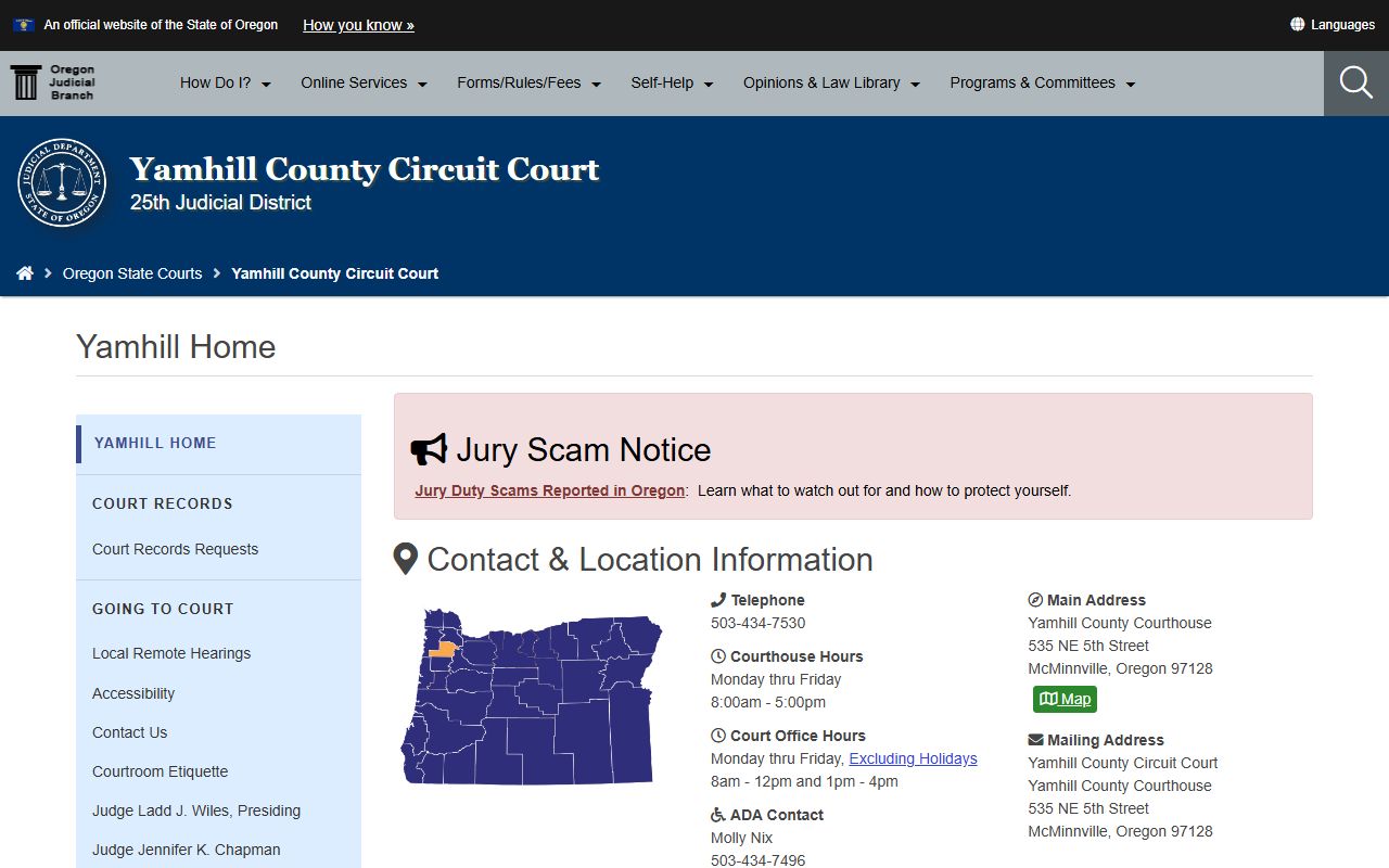 Yamhill County Circuit Court website for traffic court records