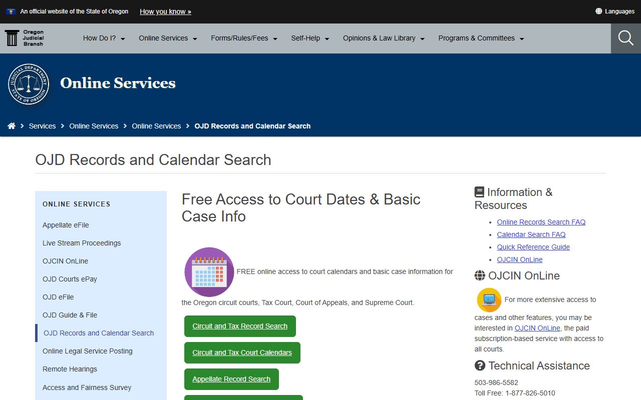 OECI records search portal for Oregon traffic court records