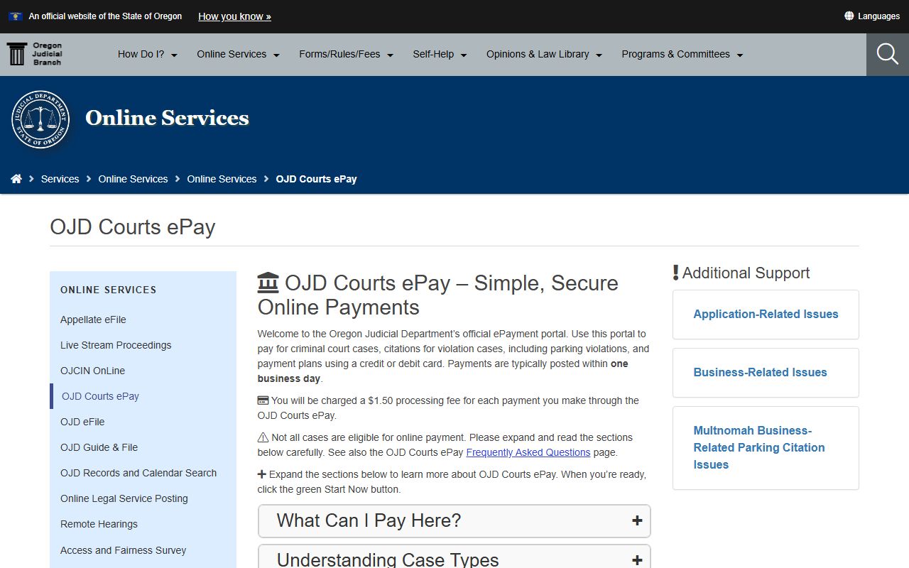 OJD ePay online payment system for Oregon traffic court records