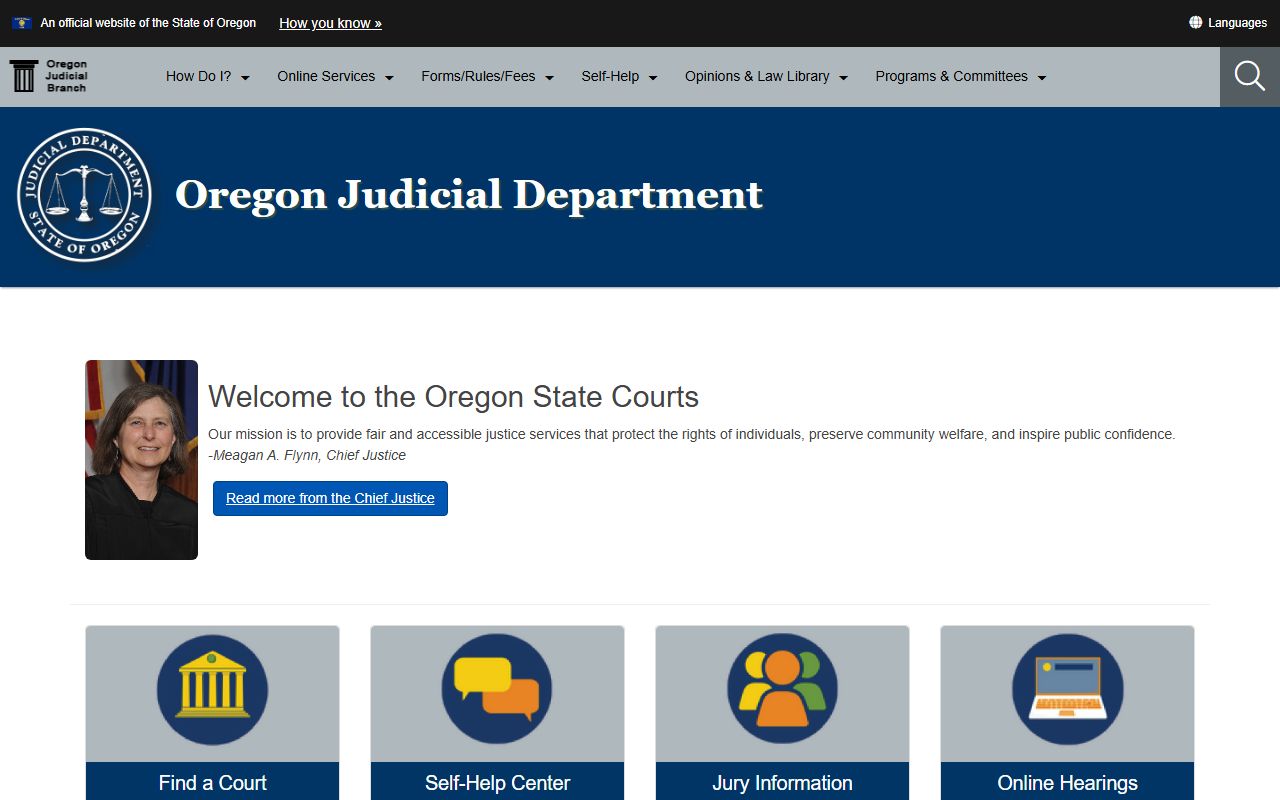 Oregon Judicial Department homepage for traffic court records
